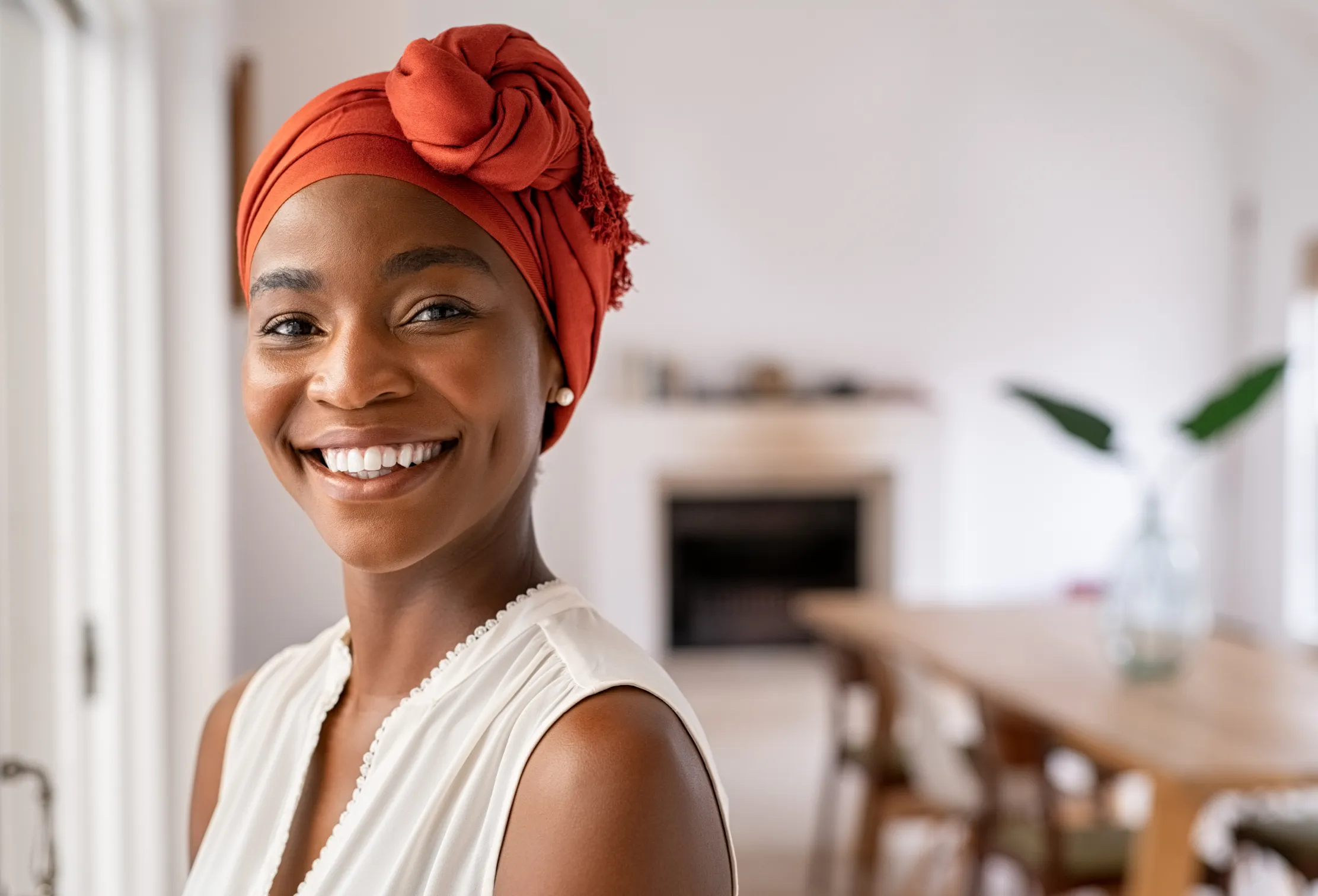 Woman Wearing Headwrap Smiling